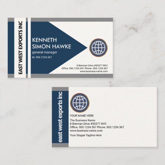 Graue Grenzen - Blaue Pfeilspitzen-Import-Export Visitenkarte (Vorne/Hinten)