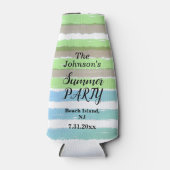 Graue grüne blaue Wasserfarbe Streifen Party Name Flaschenkühler (Vorderseite)