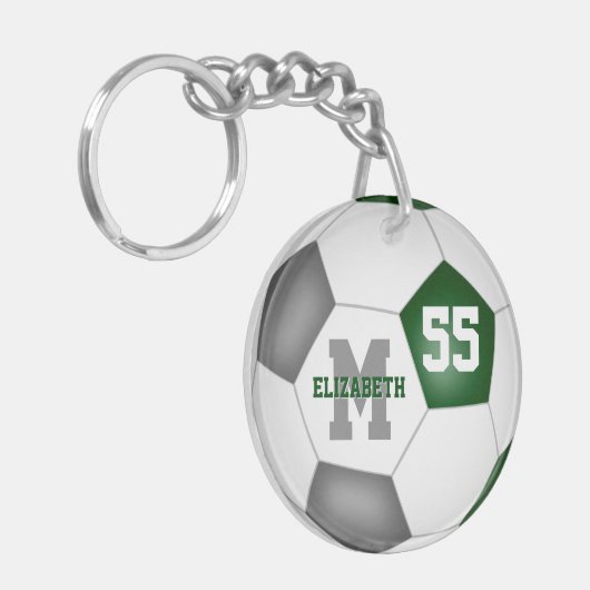 Graue grüne Schulmannschaft färbt Jungen Fußball Schlüsselanhänger (Vorderseite links)