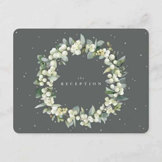 Graue grüne Snowberry+Eucalyptus Garland Empfang Begleitkarte (Rückseite)