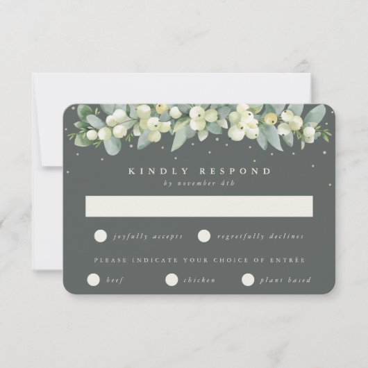 Graue grüne Snowberry+Eukalyptus Garland Wedding RSVP Karte (Vorderseite)