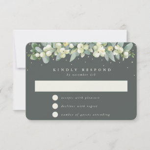 Graue grüne Snowberry+Eukalyptus Garland Wedding RSVP Karte