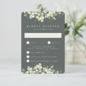 Graue grüne Snowberry+Eukalyptus-Hochzeit RSVP Karte (Stehend Vorderseite)