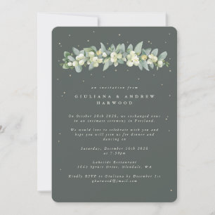 Graue grüne Snowberry+Eukalyptus Hochzeitempfang Einladung