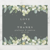 Graue grüne Snowberry+Eukalyptus Winter Wedding Schaumweinetikett (Einzelnes Label)