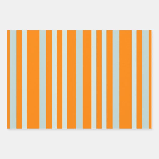 Graue, grüne Streifen auf orangefarbenen Streifen Geschenkpapier Set (Vorderseite)