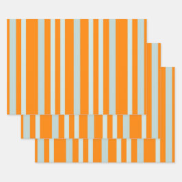 Graue, grüne Streifen auf orangefarbenen Streifen Geschenkpapier Set