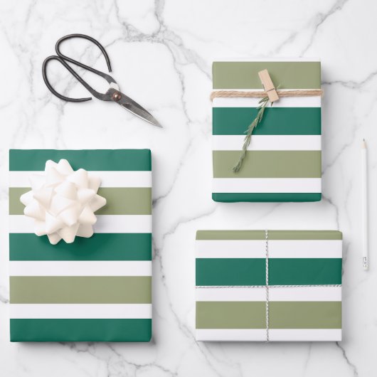 Graue grüne Streifen Geschenkpapier Set (Vorderseite)