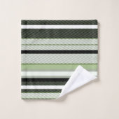 Graue, grüne, weiße Streifen. Badhandtuch Set (Waschlappen)