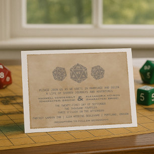 Graue Grunge D20 Dice Gamer Wedding Einladung