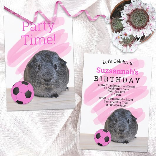 Graue Guinea Pig Girly Pink Fußball Ball Custom Einladung