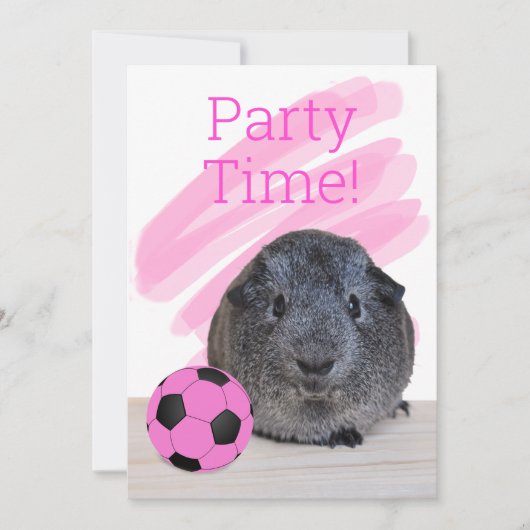 Graue Guinea Pig Girly Pink Fußball Ball Custom Einladung (Vorderseite)