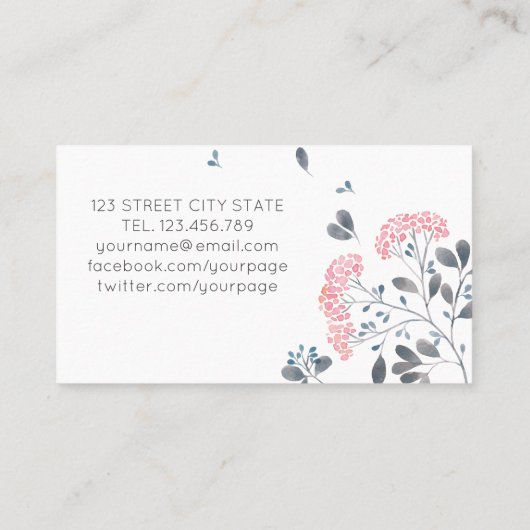 Graue, gürtelrosa Blume Visitenkarte (Rückseite)
