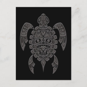 Graue Haida Spirit Sea Turtle auf Schwarz Postkarte