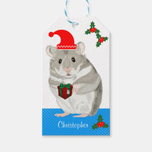 Graue Hamster-Jungen personalisiert Weihnachten Geschenkanhänger