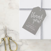 Graue, handgeschriebene Babydusche Vielen Dank für Geschenkanhänger