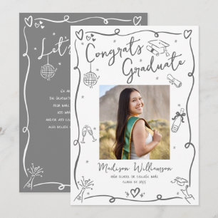 Graue handgezeichnete Doodles Abschlussfoto Weiß L Ankündigung