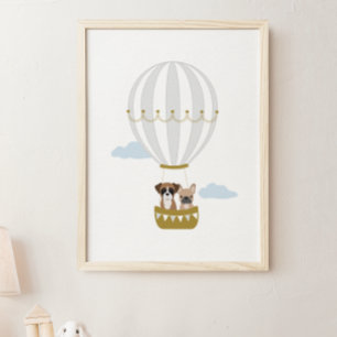 Graue Heißluftballon Welpen Kinderzimmer Decor Pos Poster