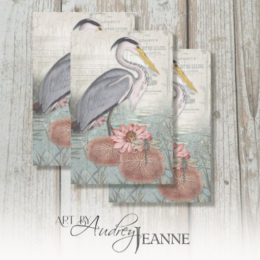 Graue Heron Water Lily Pond Vintages Dekoelement Seidenpapier