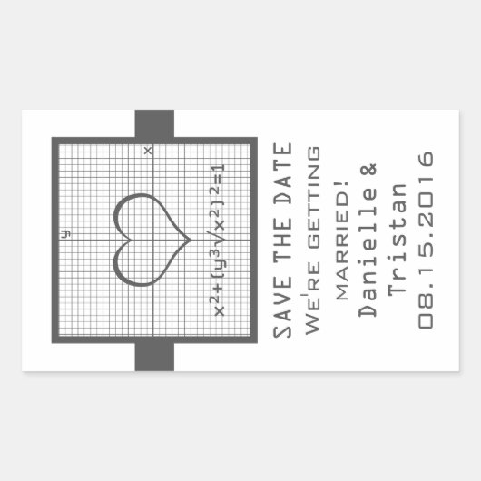 Graue Herz-Mathematik-Grafik "Save the Date"-Aufkl Rechteckiger Aufkleber (Vorderseite)