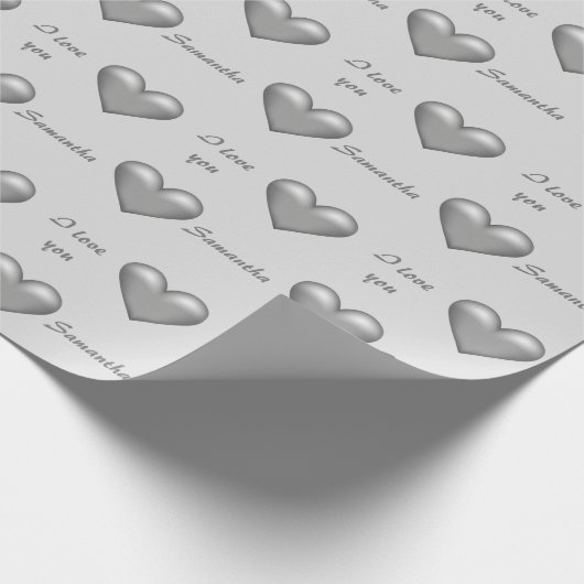 Graue Herzen & Benutzerdefiniert I Liebe Sie Text Geschenkpapier (Ecke)