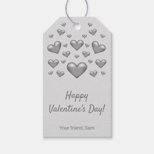 Graue Herzen Happy Valentine's Day & Custom Text Geschenkanhänger (Vorderseite)