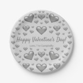 Graue Herzen Happy Valentine's Day & Custom Text Pappteller (Vorderseite)