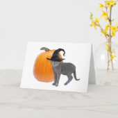 Graue Hexenkatze mit KürbisHalloween-Karte Karte (Gelbe Blume)