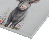 Graue Highland-Kuh mit Blumen Schneidebrett (Ecke)