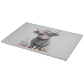 Graue Highland-Kuh mit Blumen Schneidebrett (Ecke)