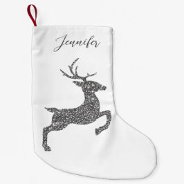 Graue Hirschform in Imitaten Glitzer Textur mit Na Kleiner Weihnachtsstrumpf