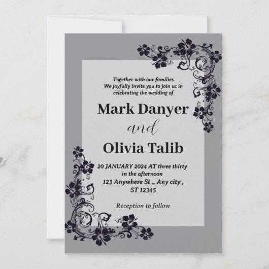 Graue Hochzeitseinladung / einfach & romantisch Einladung (Vorderseite)