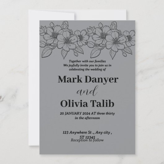 Graue Hochzeitseinladung / einfaches & romantische Einladung (Vorderseite)