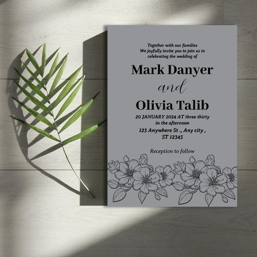 Graue Hochzeitseinladung / einfaches & romantische Einladung