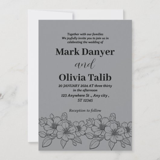 Graue Hochzeitseinladung / einfaches & romantische Einladung (Vorderseite)