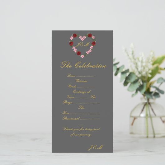 Graue Hochzeitsprogramm (Stehend Vorderseite)