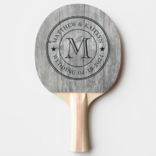 Graue Holz Hochzeitsmonogramm Stern Tischtennis Schläger