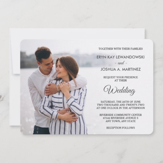 Graue Holzbackvorlage zum Hochzeitsempfang Einladung (Vorderseite)