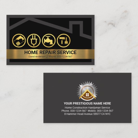 Graue House Frame Handyman Tools Visitenkarte (Vorne/Hinten)