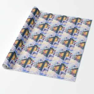 Graue-Hunde-Schneedorfgarnitur Weihnachtsmann-Hut  Geschenkpapier