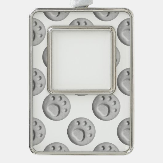 Graue Hundepfoten Rahmen-Ornament Silber (Vorderseite)