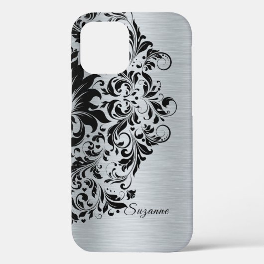 Graue Imitate aus Aluminium, schwarze Spitze Case-Mate iPhone Hülle (Rückseite)