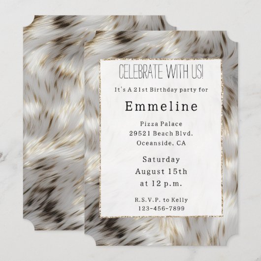 Graue Imitate aus weißem Gold Fur Einladung (Vorne/Hinten)