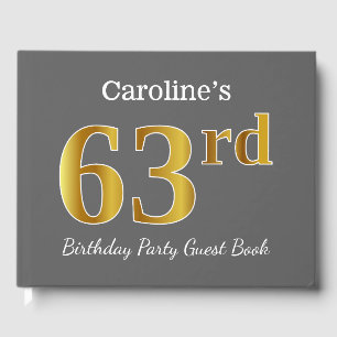 Graue, Imitate Gold 63. Geburtstagsparty + Individ Gästebuch