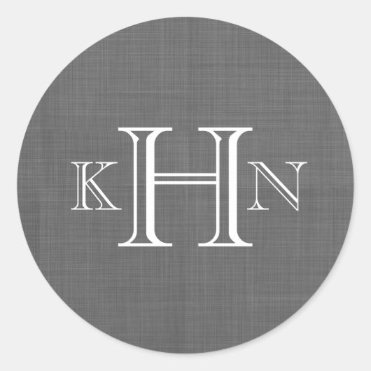 Graue Imitate, Leinenaufkleber für Monogramm Runder Aufkleber (Vorderseite)