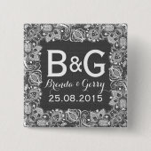 Graue Imitate Linen und weiße, florale Rahmen Button (Vorderseite)