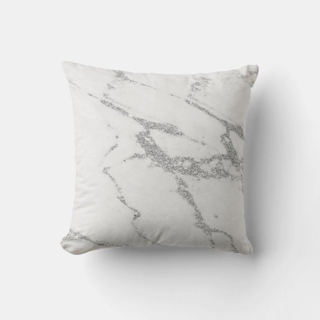 Graue Imitate Marmor silberne Glitzer Venen Kissen (Vorderseite)