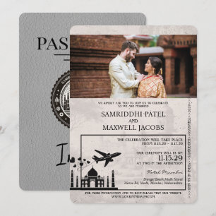 Graue indische Reisepass-Hochzeitseinladung Einladung