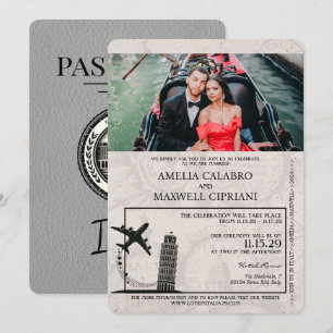 Graue Italienische Hochzeitseinladung im Reisepass Einladung