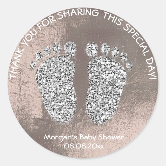 Graue Ivory Feet Babydusche Glitzer Danke Leather Runder Aufkleber (Vorderseite)